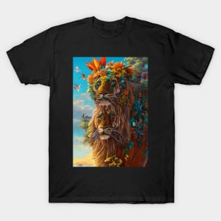 Colorful Lion with flowers surrealist impressionist style Chambala paradise T-Shirt